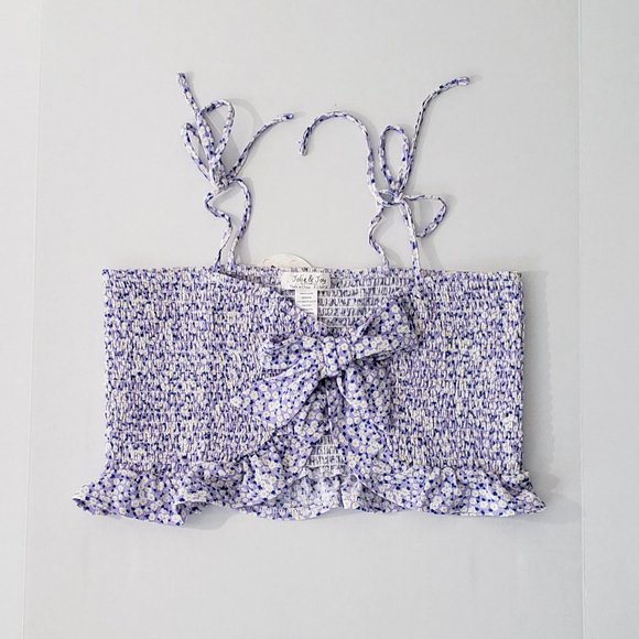 JOLIE & JOY Smocked Front Tie Cropped Tank Top - Picture 2 of 7